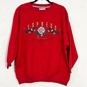 Vintage Red Express Athletique Vie De Provence Floral‎ Sweatshirt Small